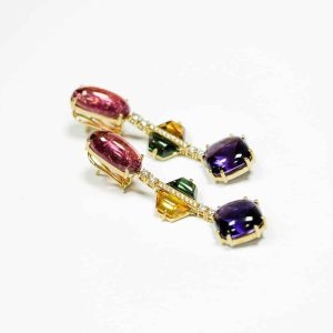 Aretes flor de cristal baño de oro
